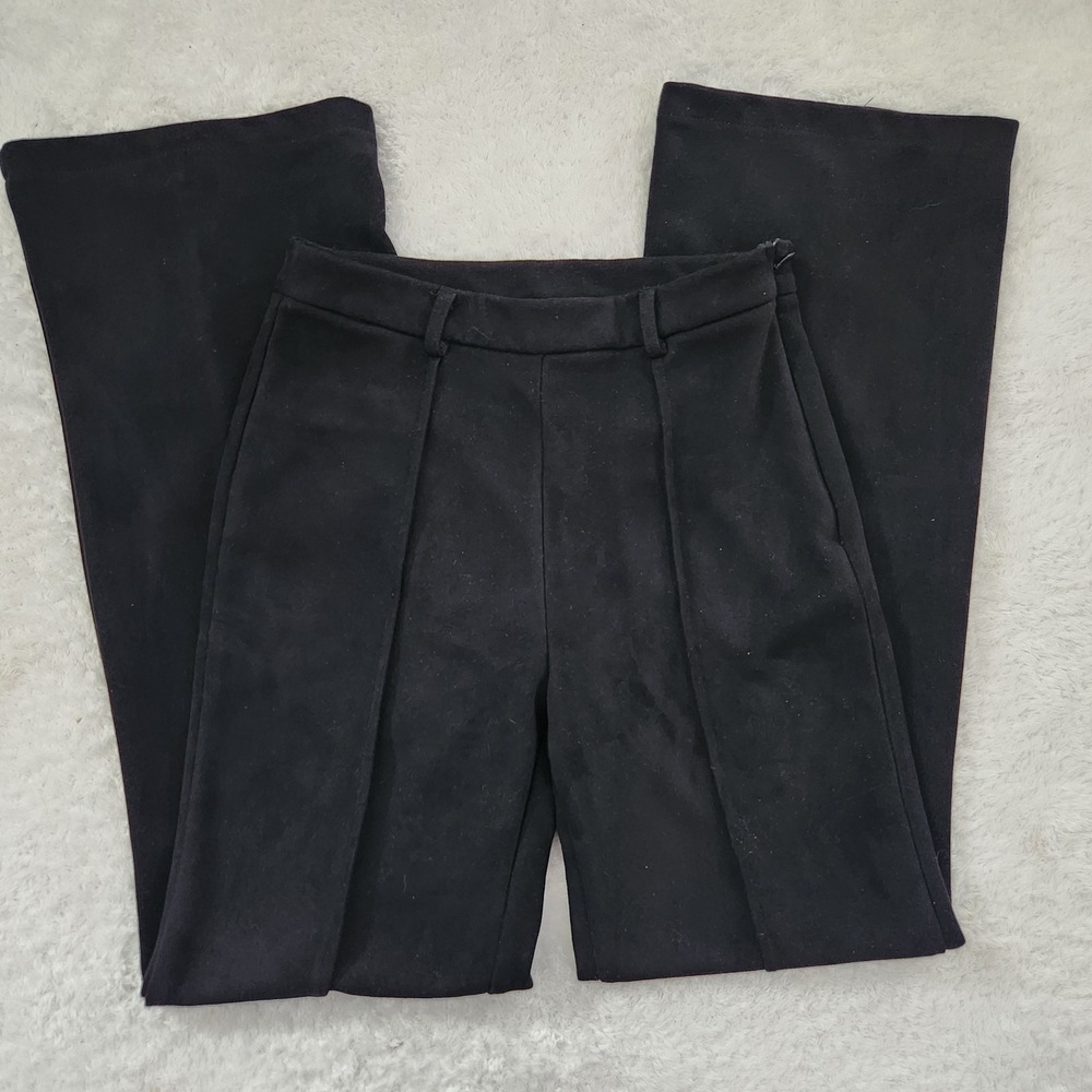 Bobbles & Lace Faux‎ Suede Black High Waisted Wide Leg Seam Front Trousers Small